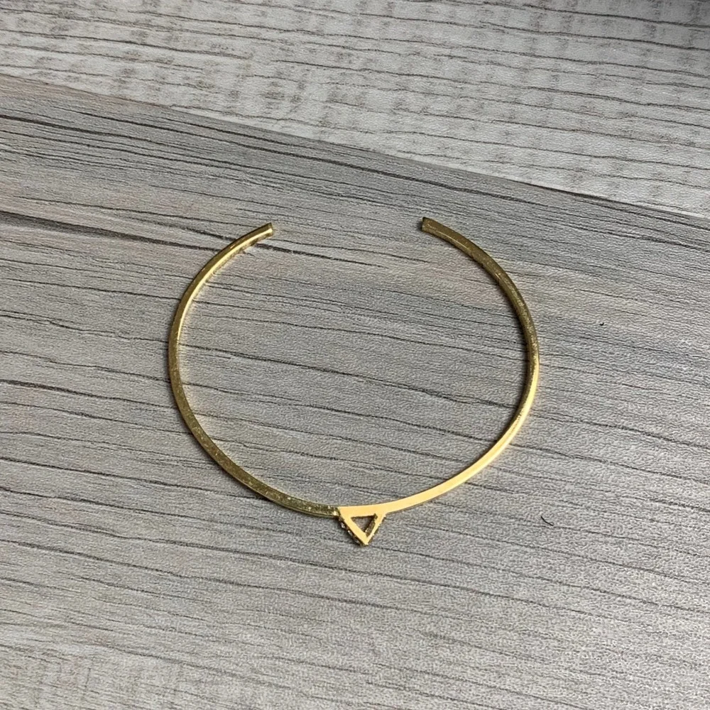 Gold Tone Geometric Triangle Rhinestone Cuff Bracelet Minimalist Jewelry